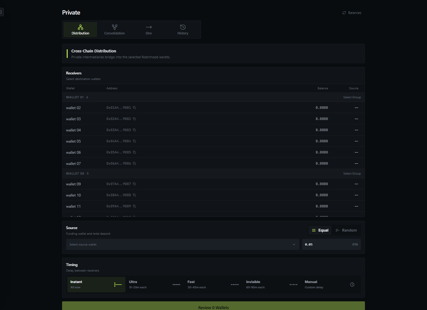 The real Kira Private Funding workspace with sanitized wallet data