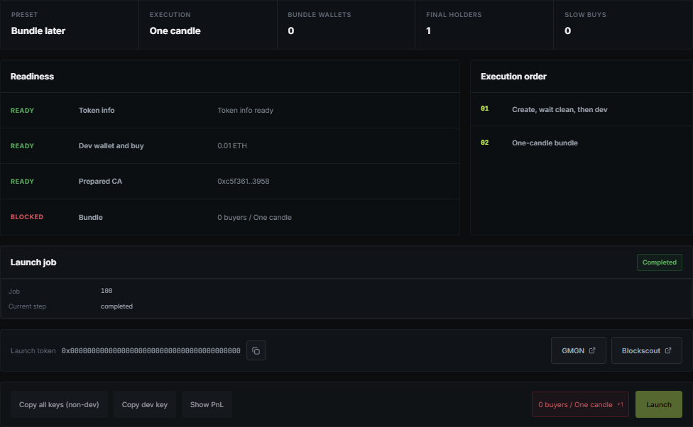 The Kira project Launch page with readiness and execution order